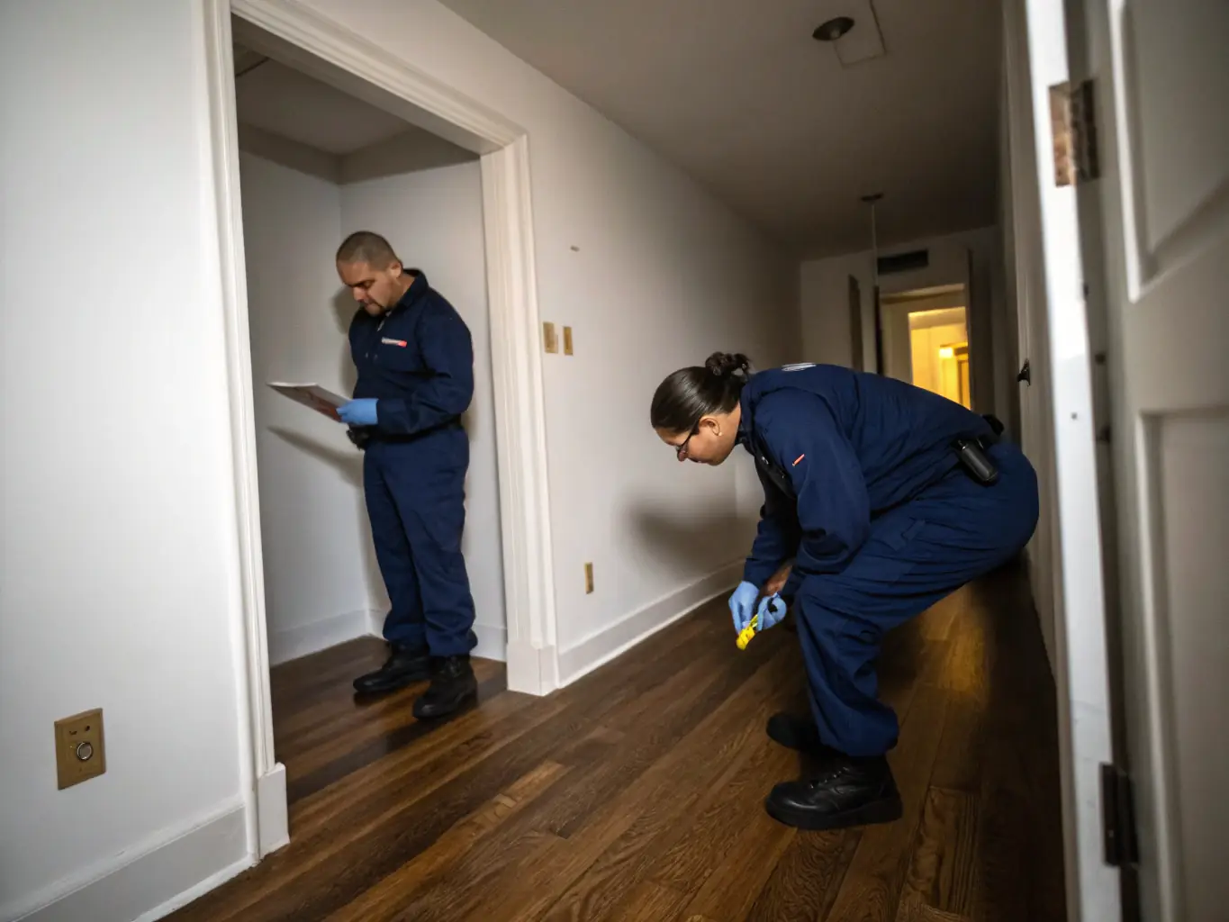 A vacant apartment being thoroughly cleaned by DustbustersPro staff, highlighting the removal of all traces of previous occupancy.
